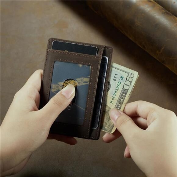 Front Pocket Minimalist Leather Slim Wallet RFID Blocking Medium Size - Picture 4 of 7